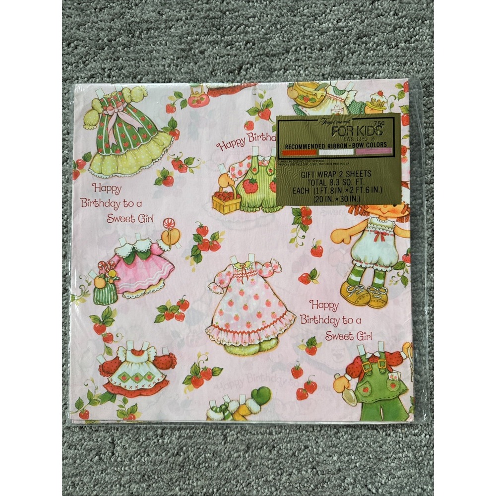 American Greetings Vintage Strawberry Shortcake Gift Wrap 2 Sheets 20 x 30 in